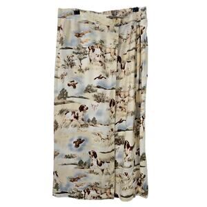 Marisa Christina Skirt 14 Petite Beige Hunting Dog Print Long Rayon A-Line